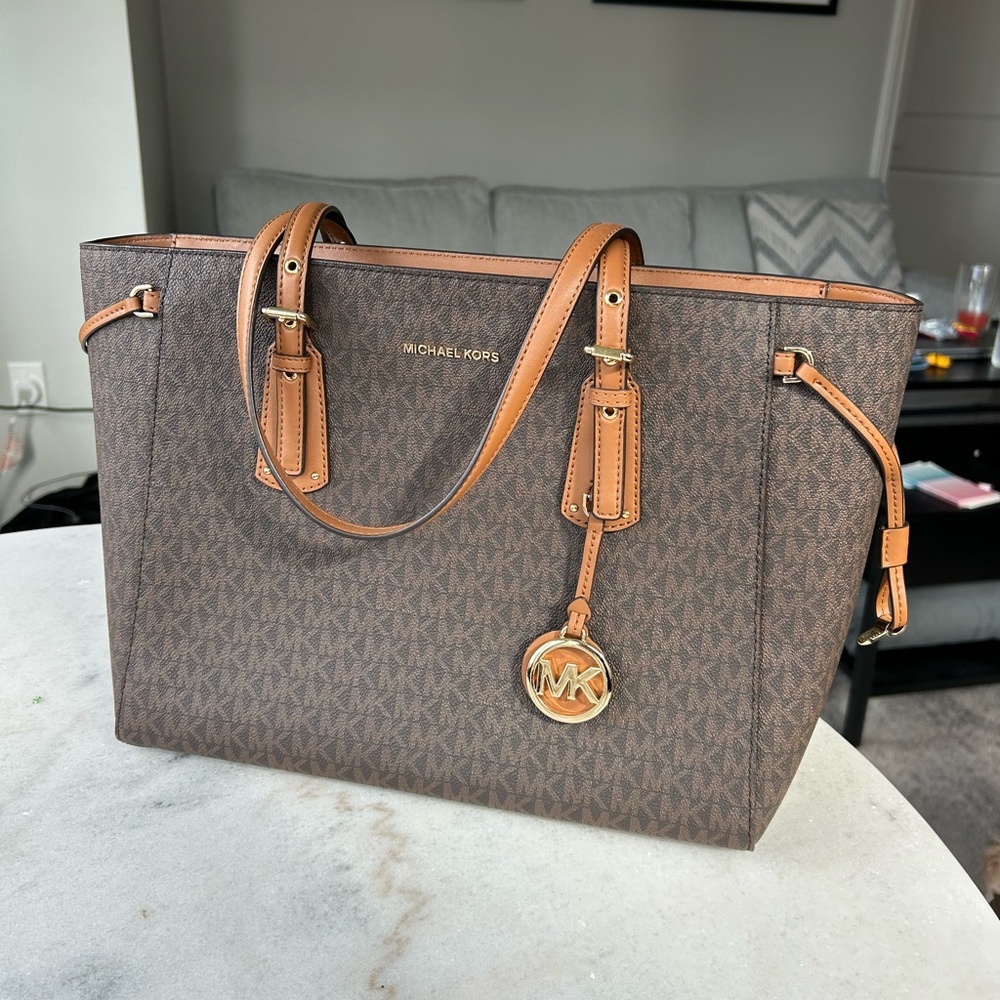 Michael Kors Brown Logo Tote Bag with Tan Trim
